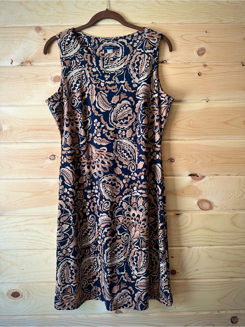 Tommy Hilfiger Sleeveless Knee-Length Paisley Knit Shift Dress Tan/Black Size 4